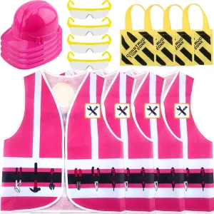 16 Pcs Kid Construction Worker Costume Set Include Construction Vest Hat Goggles and Tote Bag for Kids Halloween Role Play