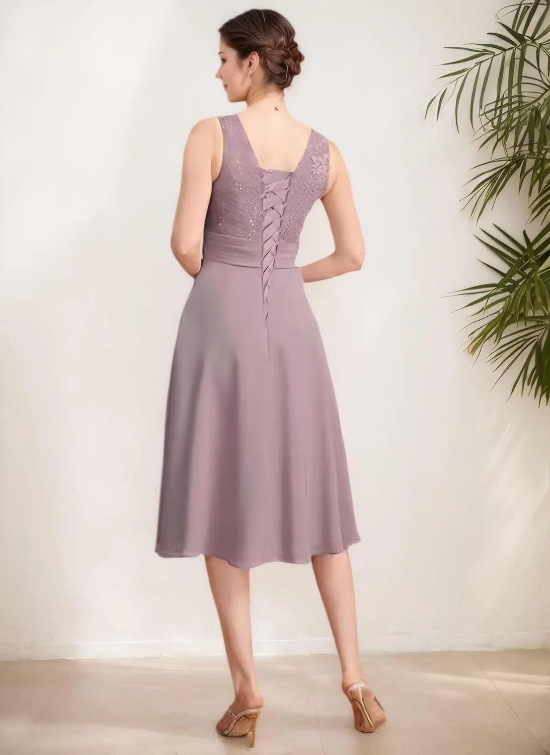 2 Piece Mother of The Bride Dresses for Wedding Chiffon Lace Applique 3/4 Sleeve Formal Evening Gowns with Jacket