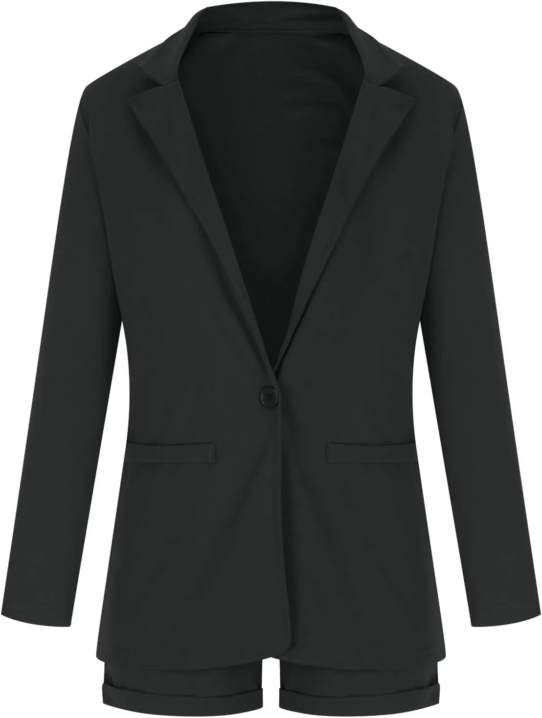 2 Piece Outfits for Women Dressy Long Sleeve Blazer High Waist Shorts Suits Set Business Casual Office Work Outfit