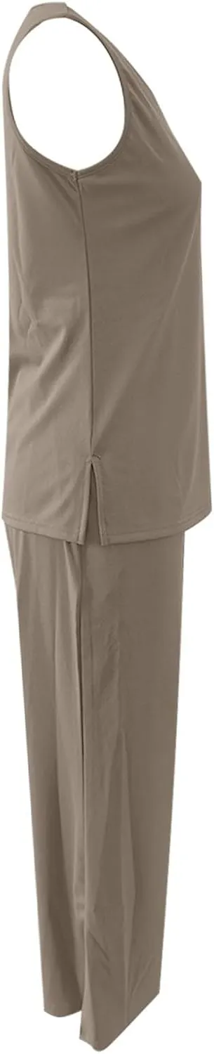 2 Piece Sets for Women Solid Summer Lounge Set Wide Leg Pants Matching Sets Vacation Travel Outfits Beach Clothing