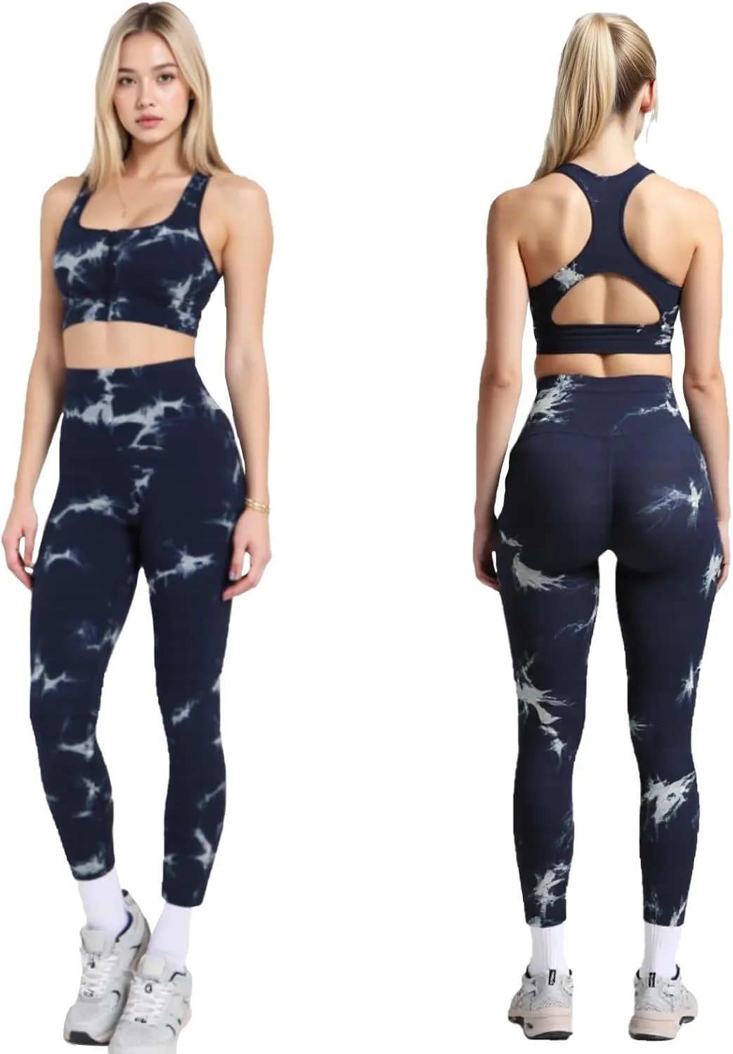 2 Piece Workout Sets for Women Seamless Workout Sets with Zip Bra Butt Lifting Leggings Waist Yoga Leggings Sets