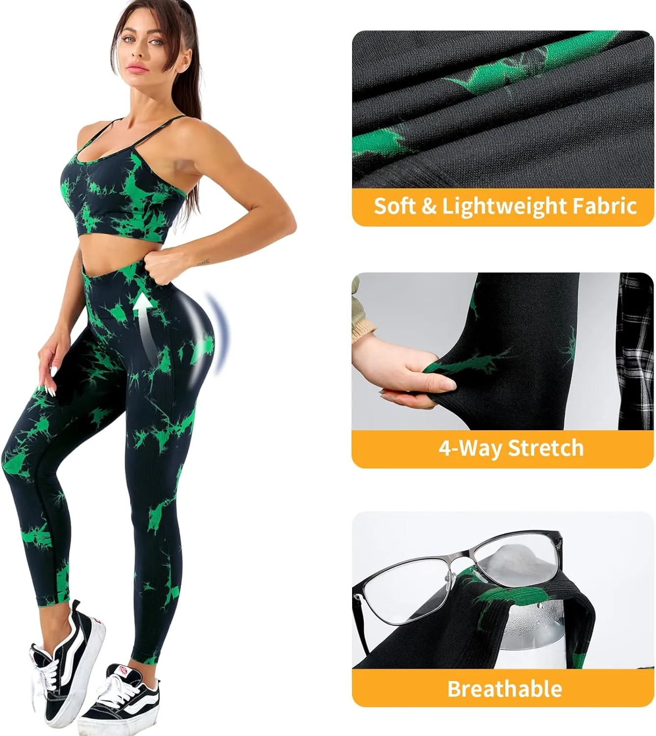 2 Piece Workout Sets for Women Seamless Workout Sets with Zip Bra Butt Lifting Leggings Waist Yoga Leggings Sets