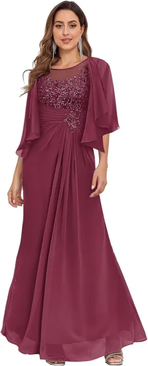 2 Pieces Mermaid Mother of The Bride Dresses with Jacket for Women Chiffon Lace Applique Formal Evening Dress