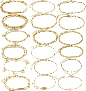 20Pcs Charm Ankle Set For Women Gold Silver Bracelets Bohemian Chain Beach Anklet Bracelet Jewelry Set Friendship Gift