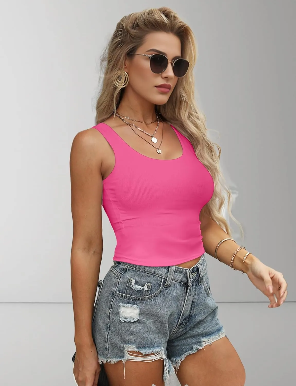 2Piece Crop Tops for Women, U Neck Sleeveless Tank Tops, Basic Cropped Racerback Going Out Tops Athletic Sports Shirts