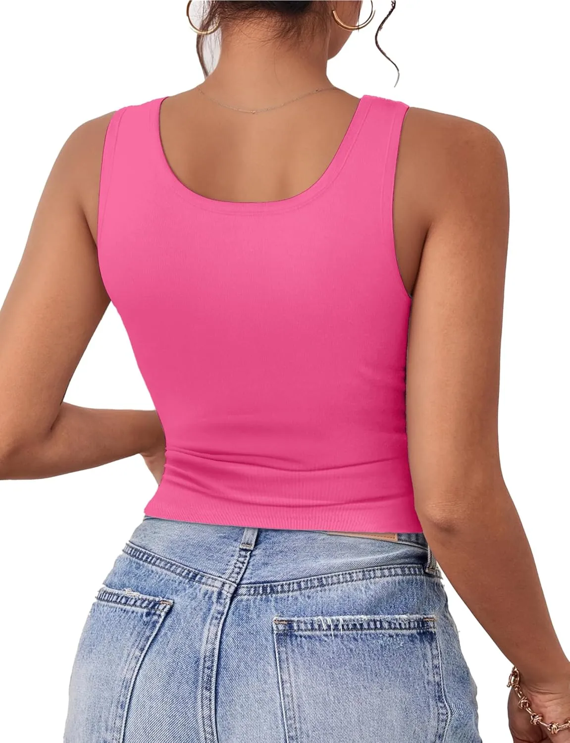 2Piece Crop Tops for Women, U Neck Sleeveless Tank Tops, Basic Cropped Racerback Going Out Tops Athletic Sports Shirts