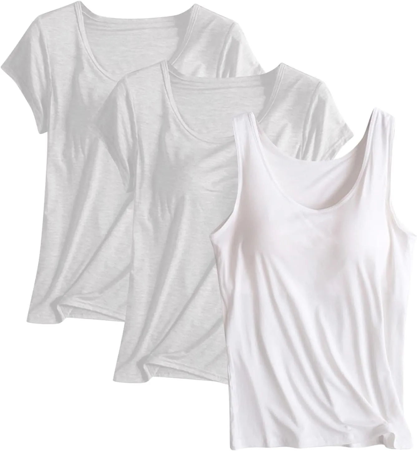 3 Pact Womens Tank Tops Summer Casual Crew Neck Sleeveless Top Loose Fit Basic Tunic Shirts Home Wear