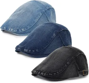 3Pcs Men's Newsboy Caps Washing Cotton Cooling Lightweight Scally Cap for Men Adjustable Flat Cap