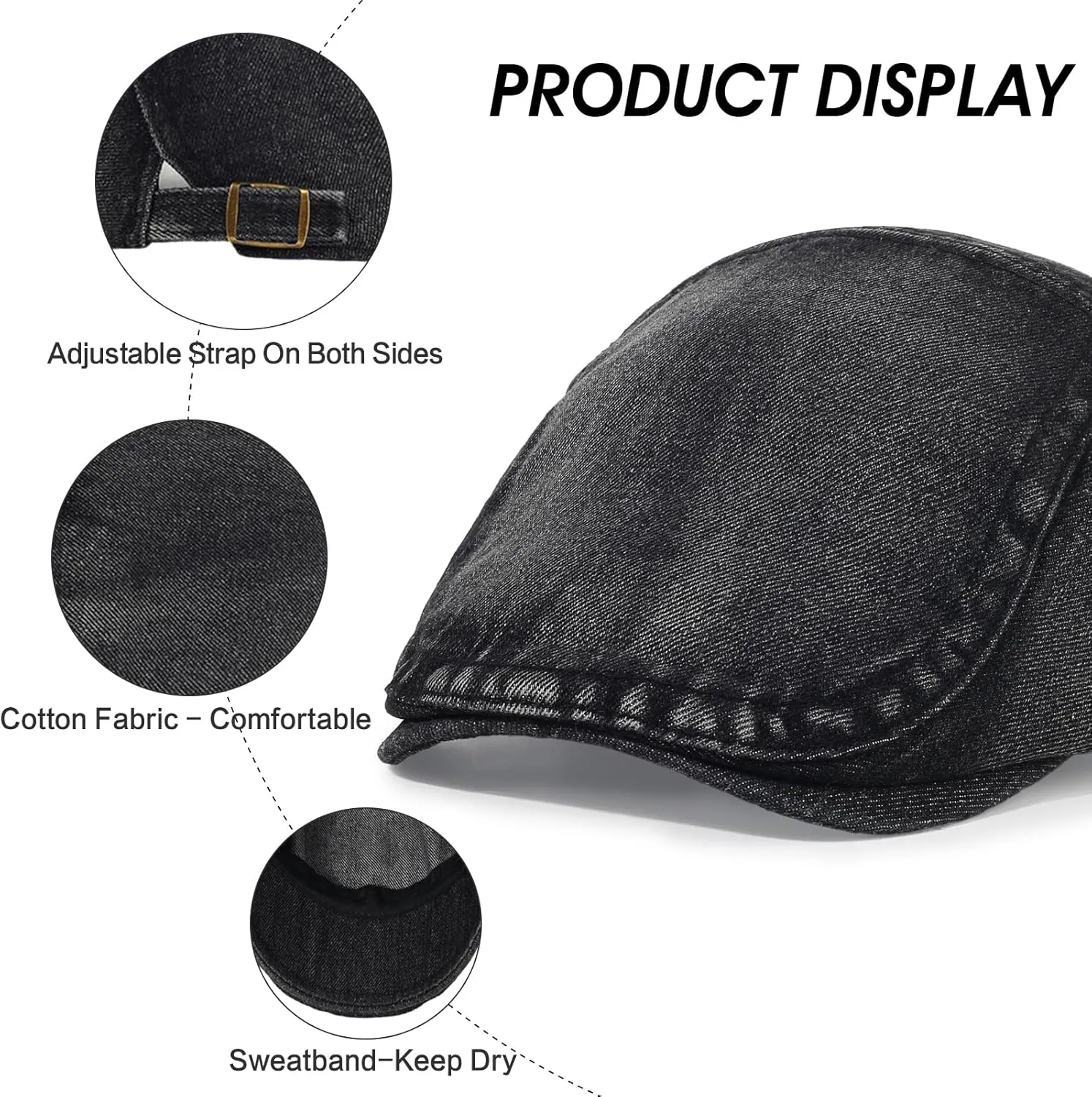 3Pcs Men's Newsboy Caps Washing Cotton Cooling Lightweight Scally Cap for Men Adjustable Flat Cap