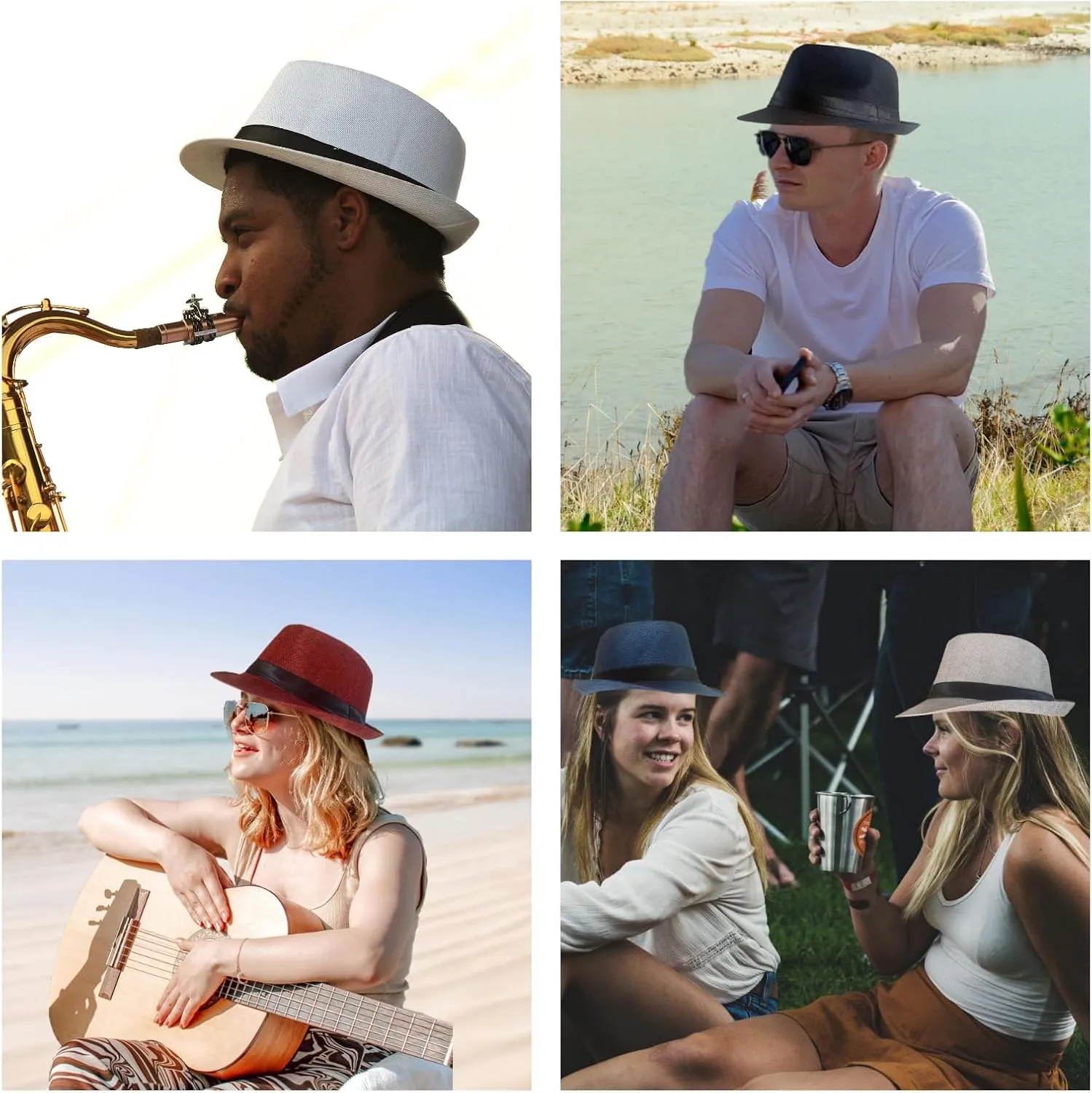 5 Pack Bulk Cuban Fedora Sun Hats Men with Adjustable Strap, Short Brim 1920s Unisex Party Costume Hats Women.