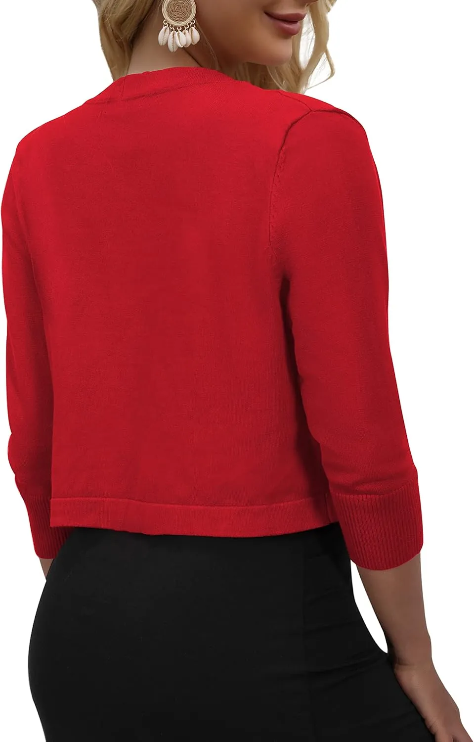 AAMILIFE Women's 3/4 Sleeve Cropped Cardigans Sweater Open Front Short Shrugs