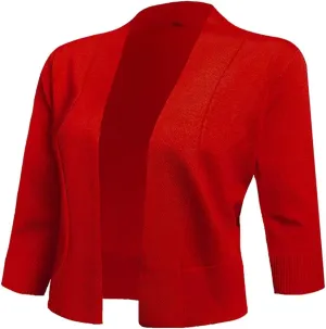 AAMILIFE Women's 3/4 Sleeve Cropped Cardigans Sweaters Jackets Open Front Short Shrugs for Dresses