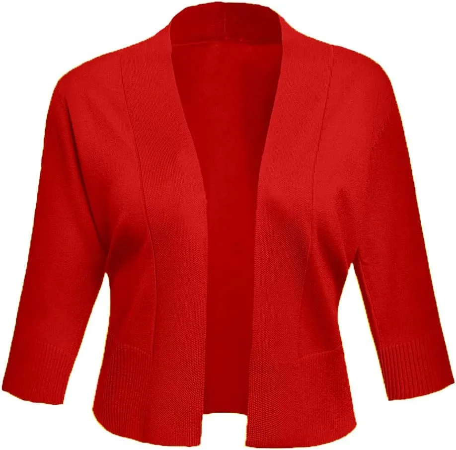 AAMILIFE Women's 3/4 Sleeve Cropped Cardigans Sweaters Jackets Open Front Short Shrugs for Dresses