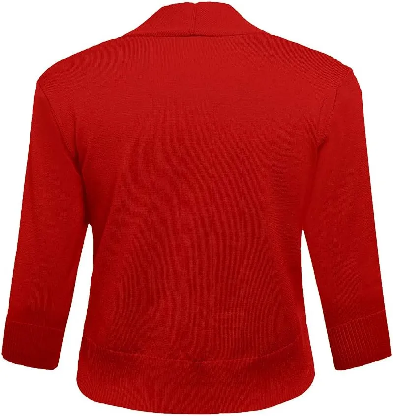 AAMILIFE Women's 3/4 Sleeve Cropped Cardigans Sweaters Jackets Open Front Short Shrugs for Dresses