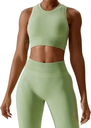 ABOCIW Womens Seamless Workout Sets Racerback Sports Bra Crop Tank Top High Waist Leggings 2 Piece Gym Yoga Outfits
