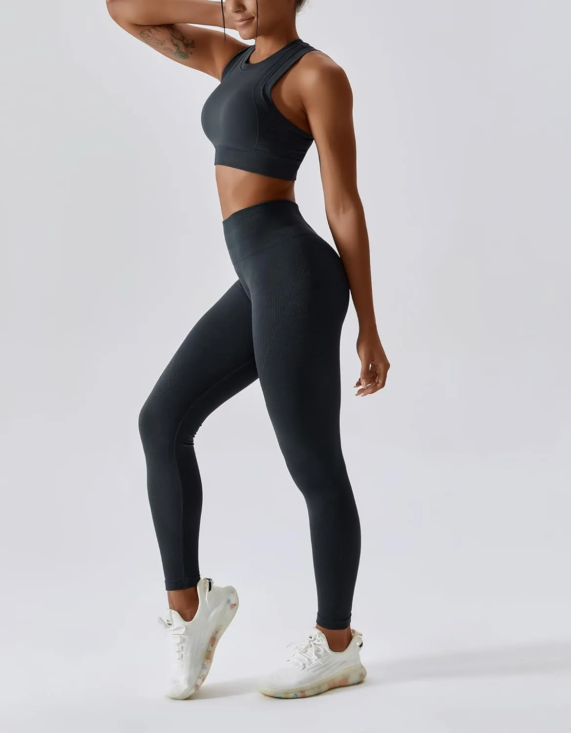 ABOCIW Womens Seamless Workout Sets Racerback Sports Bra Crop Tank Top High Waist Leggings 2 Piece Gym Yoga Outfits