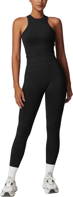 ABOCIW Womens Seamless Workout Sets Racerback Sports Bra Crop Tank Top High Waist Leggings 2 Piece Gym Yoga Outfits