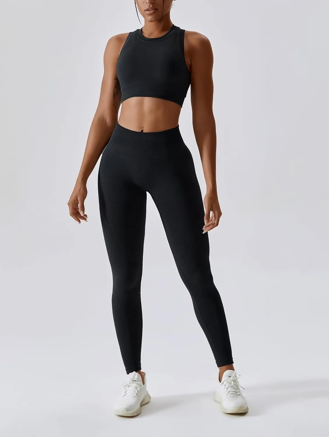 ABOCIW Womens Seamless Workout Sets Racerback Sports Bra Crop Tank Top High Waist Leggings 2 Piece Gym Yoga Outfits