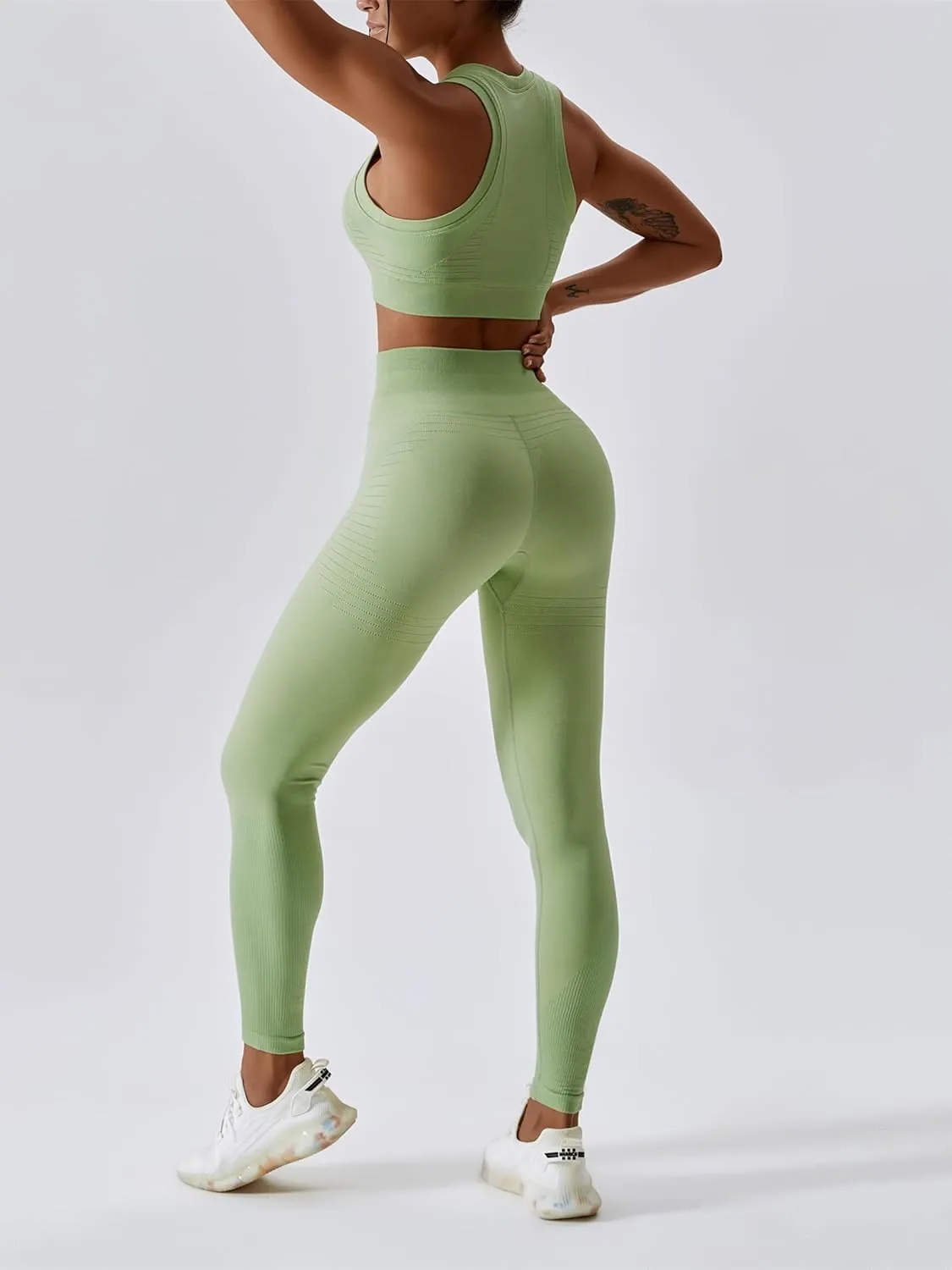 ABOCIW Womens Seamless Workout Sets Racerback Sports Bra Crop Tank Top High Waist Leggings 2 Piece Gym Yoga Outfits
