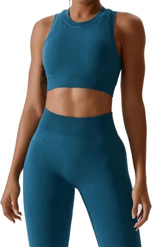 ABOCIW Womens Seamless Workout Sets Racerback Sports Bra Crop Tank Top High Waist Leggings 2 Piece Gym Yoga Outfits