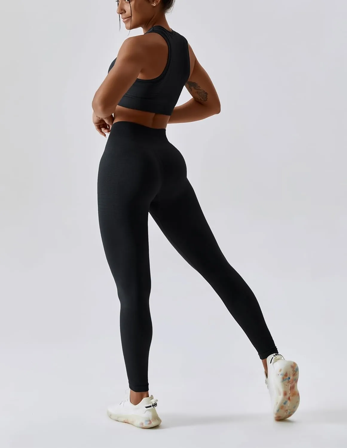 ABOCIW Womens Seamless Workout Sets Racerback Sports Bra Crop Tank Top High Waist Leggings 2 Piece Gym Yoga Outfits