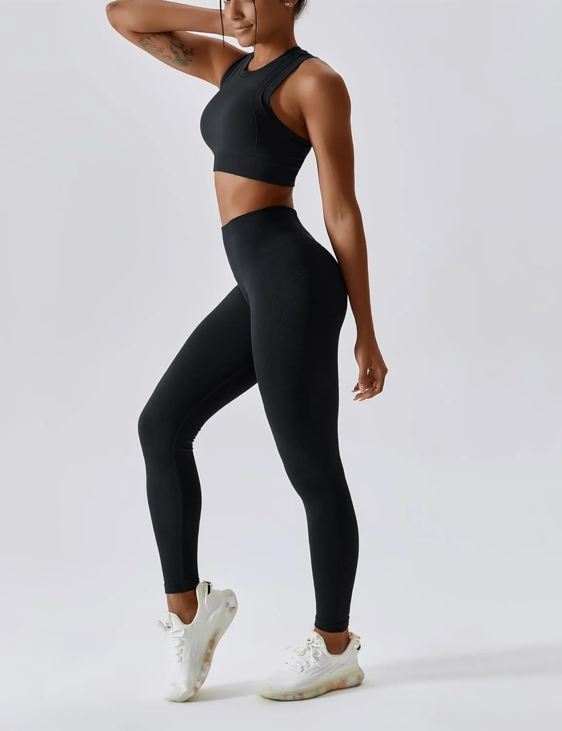ABOCIW Womens Seamless Workout Sets Racerback Sports Bra Crop Tank Top High Waist Leggings 2 Piece Gym Yoga Outfits
