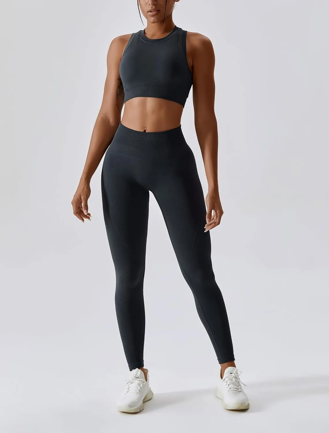 ABOCIW Womens Seamless Workout Sets Racerback Sports Bra Crop Tank Top High Waist Leggings 2 Piece Gym Yoga Outfits