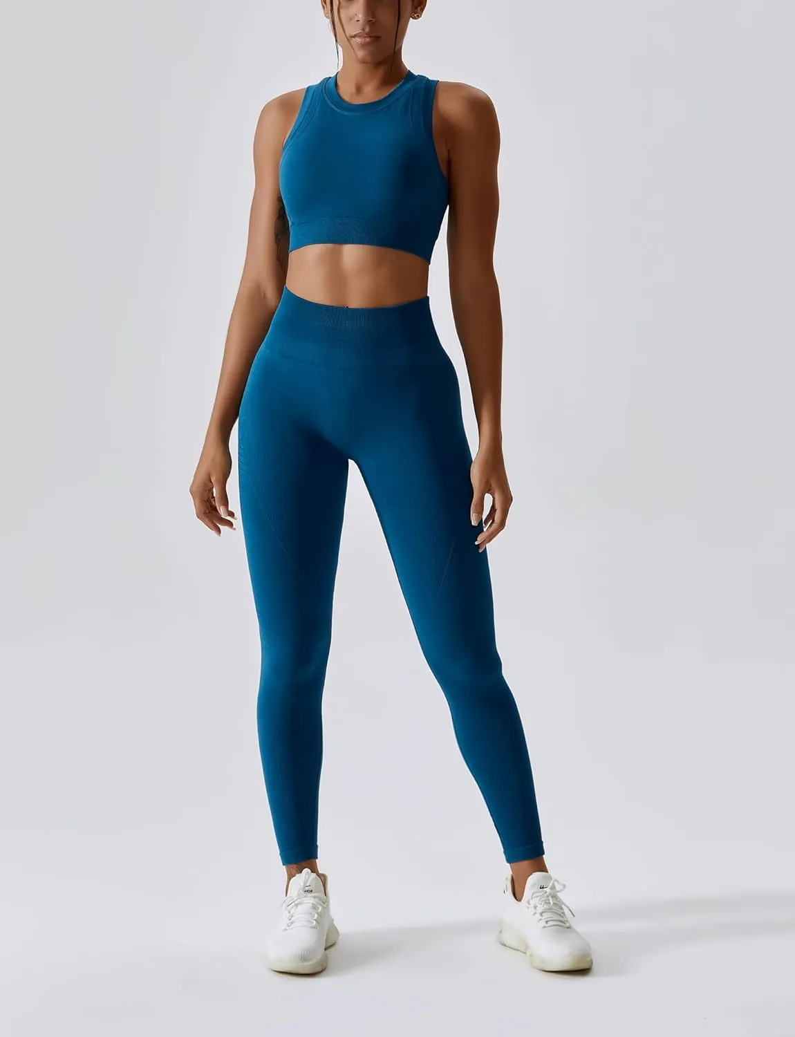 ABOCIW Womens Seamless Workout Sets Racerback Sports Bra Crop Tank Top High Waist Leggings 2 Piece Gym Yoga Outfits