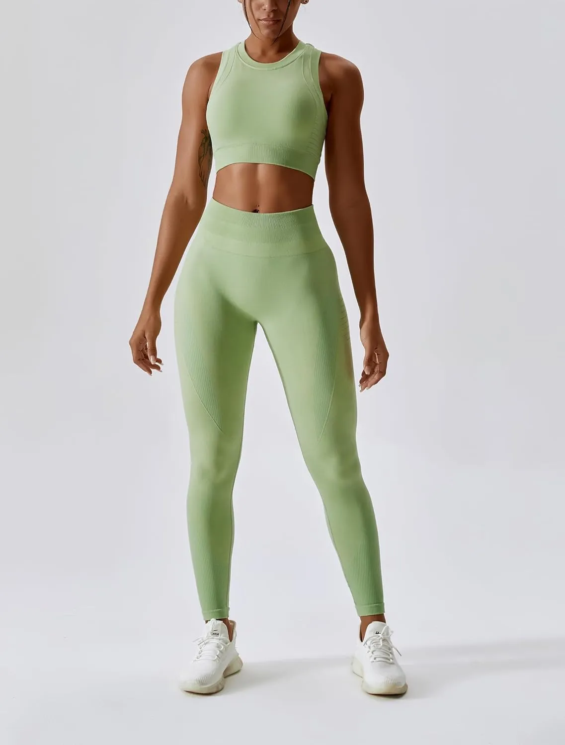 ABOCIW Womens Seamless Workout Sets Racerback Sports Bra Crop Tank Top High Waist Leggings 2 Piece Gym Yoga Outfits