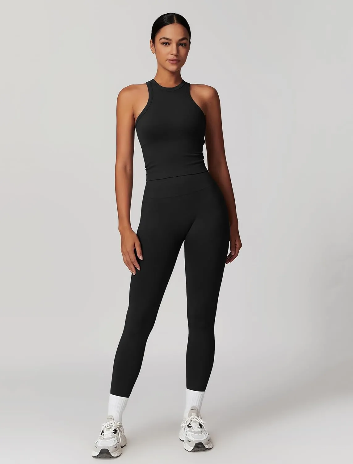 ABOCIW Womens Seamless Workout Sets Racerback Sports Bra Crop Tank Top High Waist Leggings 2 Piece Gym Yoga Outfits