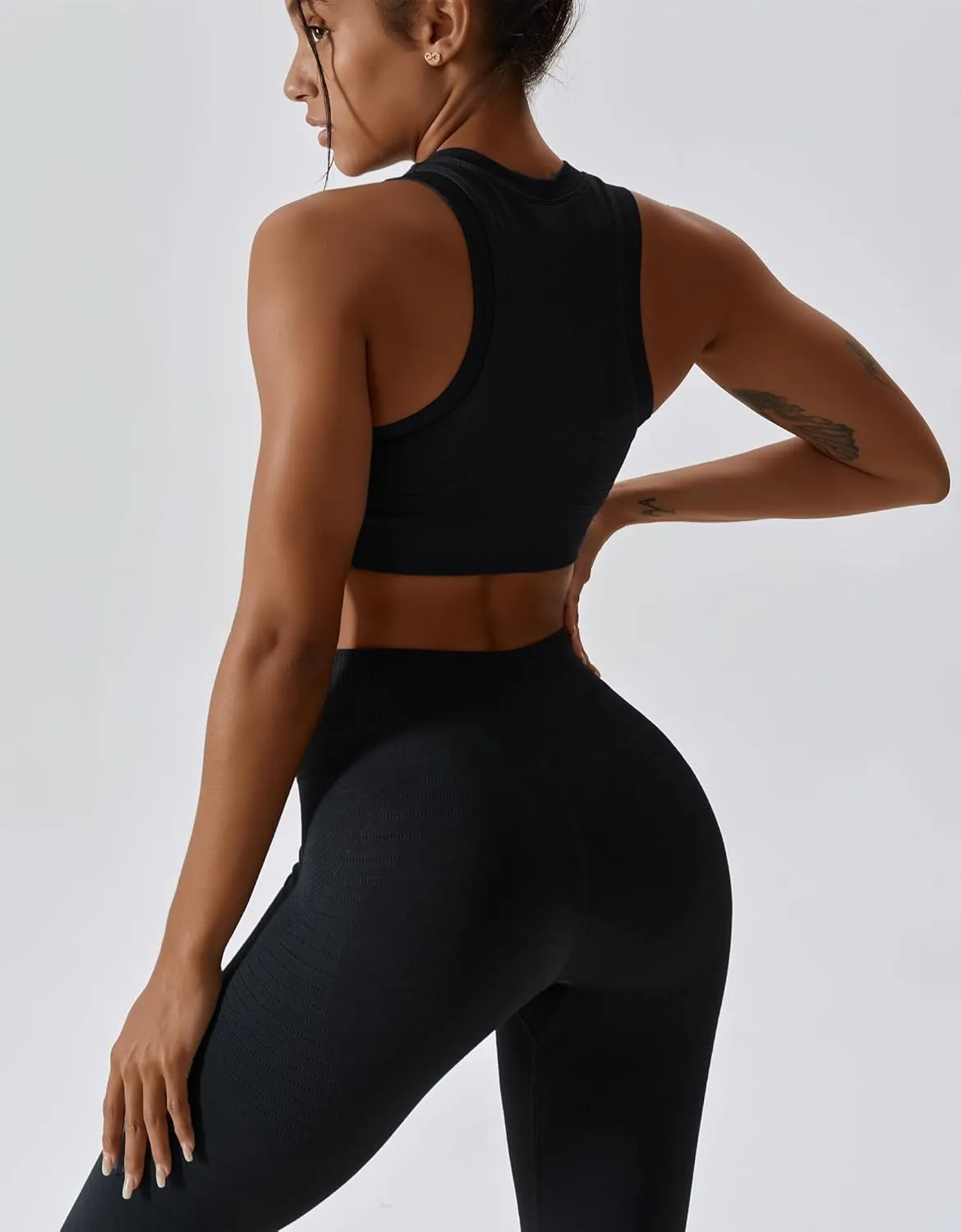 ABOCIW Womens Seamless Workout Sets Racerback Sports Bra Crop Tank Top High Waist Leggings 2 Piece Gym Yoga Outfits