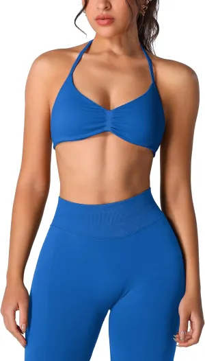 ABOCIW Workout Sets for Women 2 Piece Seamless Halter Sports Bra Scrunch Butt High Waist Leggings Gym Yoga Outfits