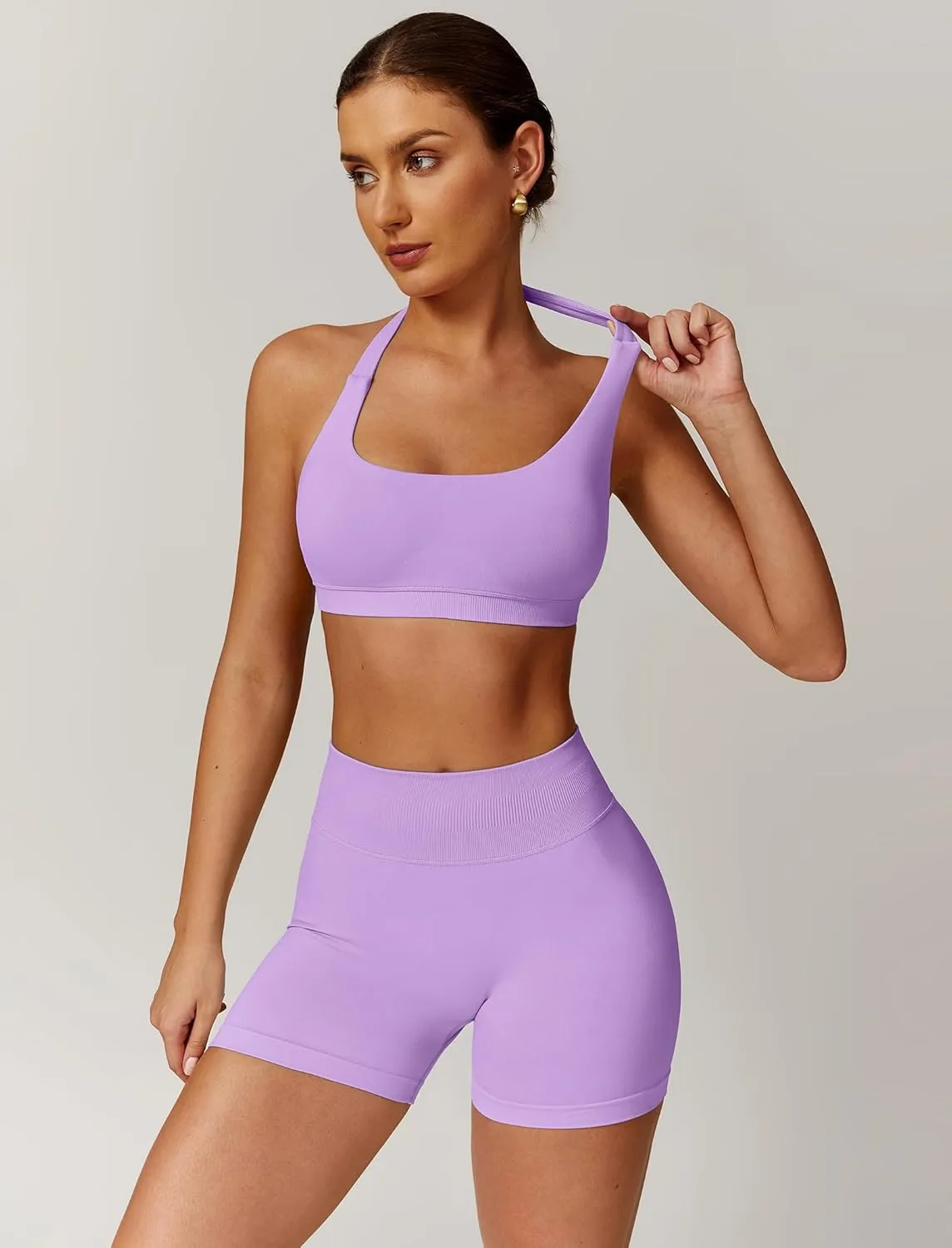 ABOCIW Workout Sets for Women 2 Piece seamless Halter Sports Bra Scrunch Butt Impact Shorts Gym Yoga Outfits