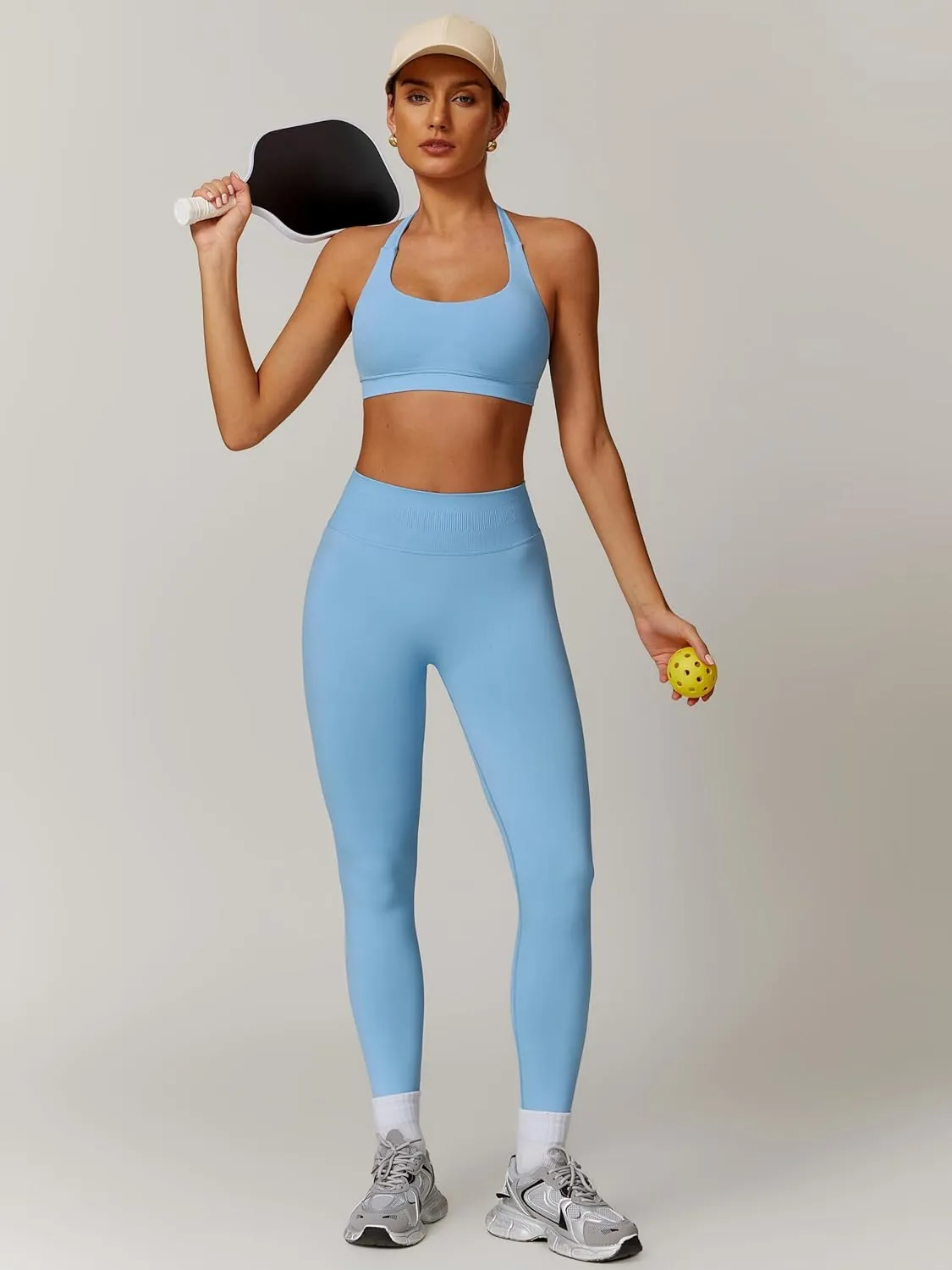 ABOCIW Workout Sets for Women Seamless Scunch Butt Lifting Impact Leggings Halter Sports Bra 2 Piece Gym Outfits