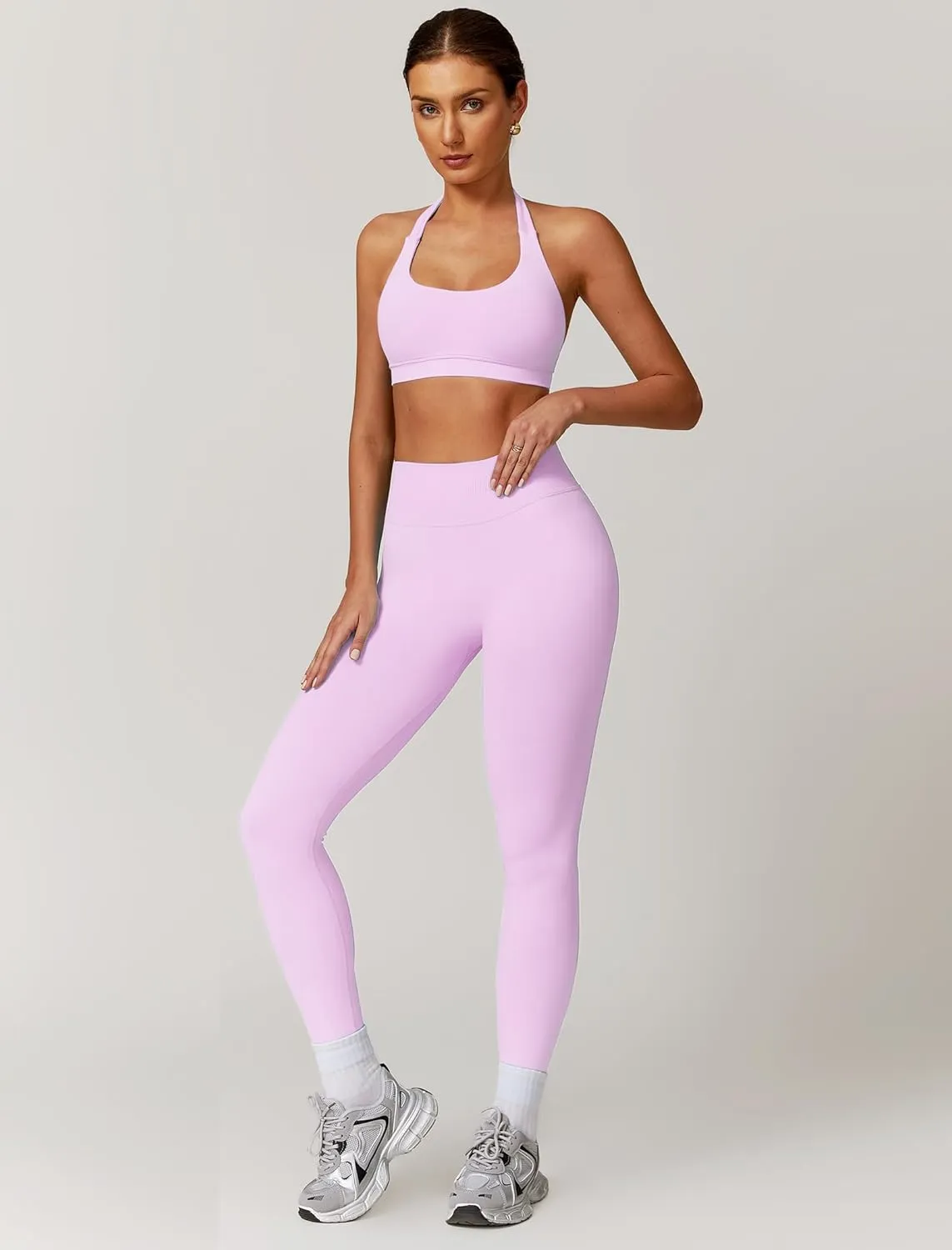 ABOCIW Workout Sets for Women Seamless Scunch Butt Lifting Impact Leggings Halter Sports Bra 2 Piece Gym Outfits