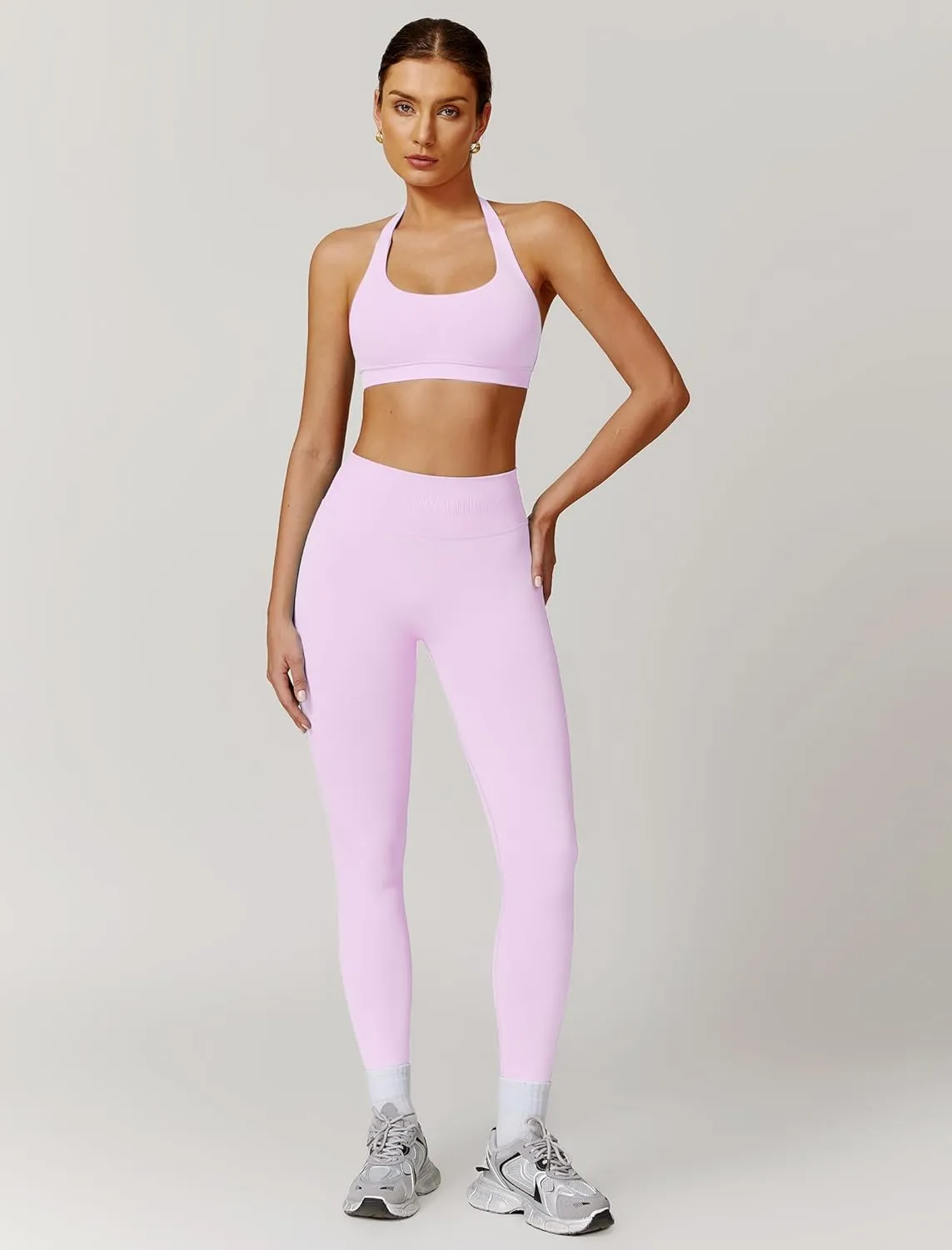 ABOCIW Workout Sets for Women Seamless Scunch Butt Lifting Impact Leggings Halter Sports Bra 2 Piece Gym Outfits