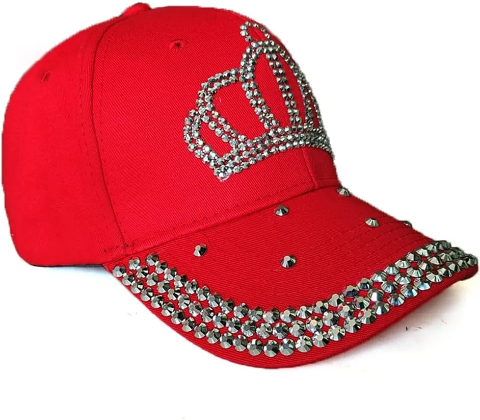 Adjustable Womens Sparkle Bling Rhinestone Bejeweled Crown Cotton Denim Baseball Cap Hip Hop Hat Sun Cap