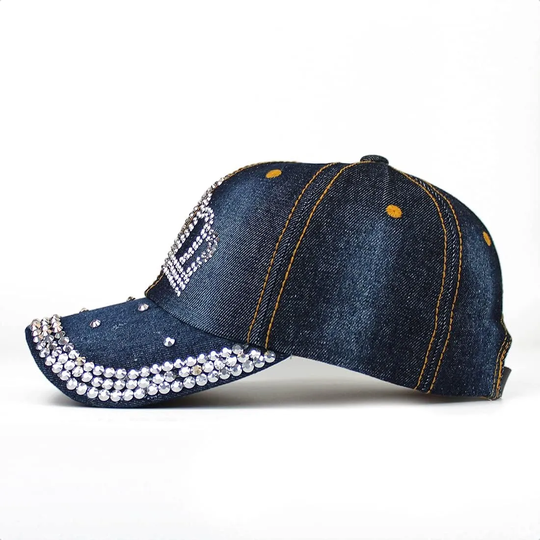 Adjustable Womens Sparkle Bling Rhinestone Bejeweled Crown Cotton Denim Baseball Cap Hip Hop Hat Sun Cap