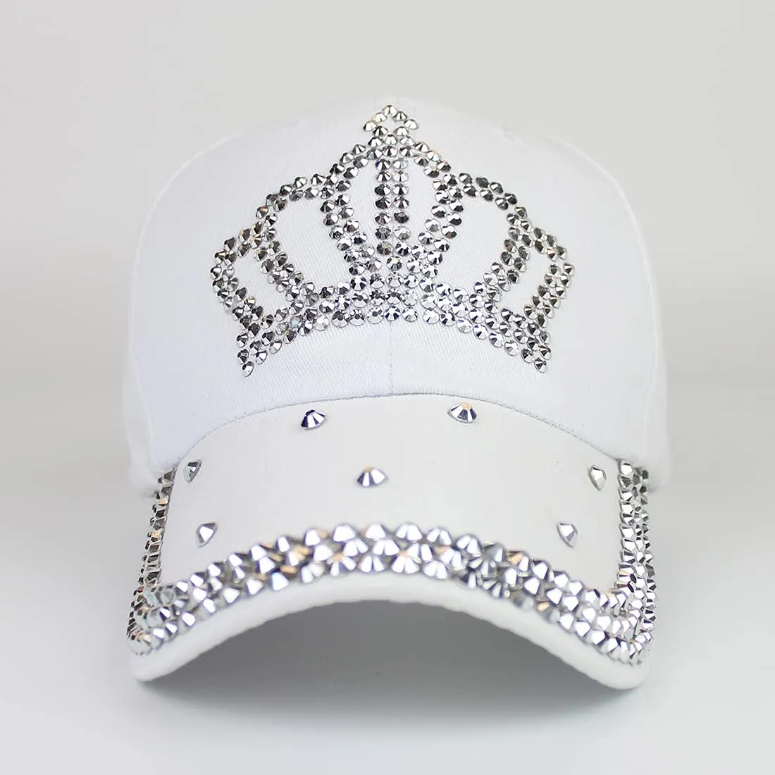 Adjustable Womens Sparkle Bling Rhinestone Bejeweled Crown Cotton Denim Baseball Cap Hip Hop Hat Sun Cap