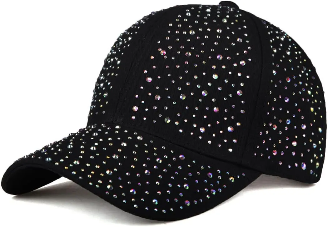 Adjustable Womens Sparkle Bling Rhinestone Bejeweled Crown Cotton Denim Baseball Cap Hip Hop Hat Sun Cap
