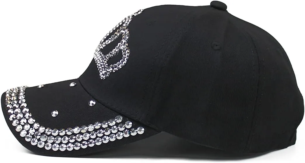 Adjustable Womens Sparkle Bling Rhinestone Bejeweled Crown Cotton Denim Baseball Cap Hip Hop Hat Sun Cap