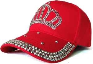 Adjustable Womens Sparkle Bling Rhinestone Bejeweled Crown Cotton Denim Baseball Cap Hip Hop Hat Sun Cap