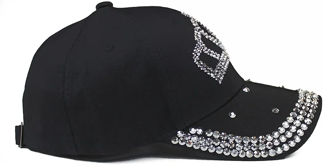 Adjustable Womens Sparkle Bling Rhinestone Bejeweled Crown Cotton Denim Baseball Cap Hip Hop Hat Sun Cap