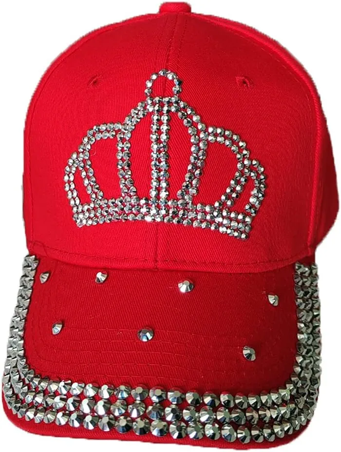 Adjustable Womens Sparkle Bling Rhinestone Bejeweled Crown Cotton Denim Baseball Cap Hip Hop Hat Sun Cap