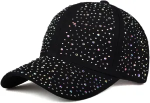 Adjustable Womens Sparkle Bling Rhinestone Bejeweled Crown Cotton Denim Baseball Cap Hip Hop Hat Sun Cap