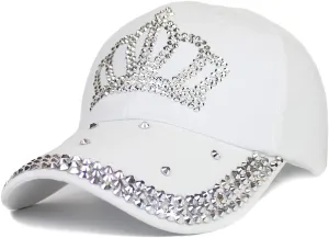 Adjustable Womens Sparkle Bling Rhinestone Bejeweled Crown Cotton Denim Baseball Cap Hip Hop Hat Sun Cap