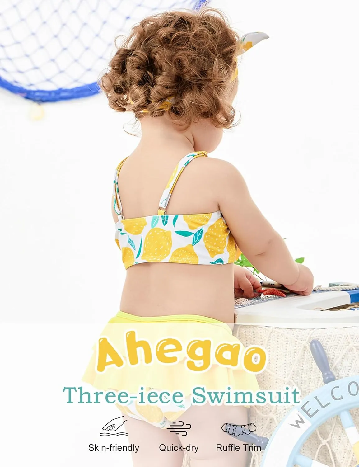 Ahegao 6M-3T Baby Girls Swimsuits for Toddlers Kids 3pcs Bathing Suits Bikini
