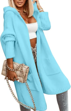 Aoysky Womens Long Cardigans Cable Knitted Open Front Oversized Hooded Outerwear Sweater Coat