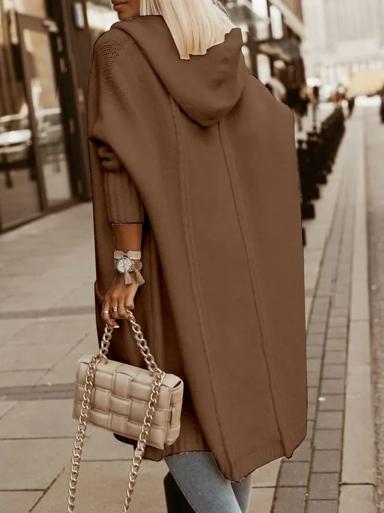 Aoysky Womens Long Cardigans Cable Knitted Open Front Oversized Hooded Outerwear Sweater Coat