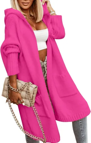 Aoysky Womens Long Cardigans Cable Knitted Open Front Oversized Hooded Outerwear Sweater Coat